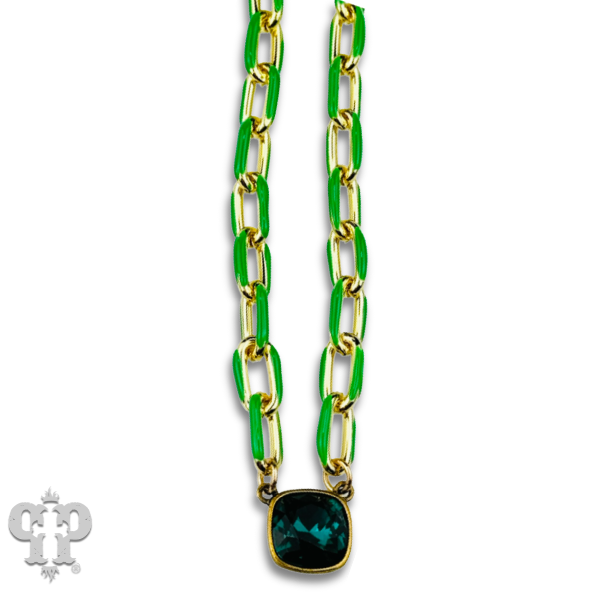 Enamel chain link pendant necklace with crystals from Swarovski®- LC