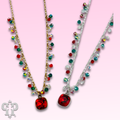 Colorful beads and chain link pendant necklace with crystals from Swarovski®