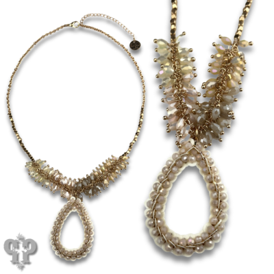 Ombre cluster bead necklace and teardrop pendant