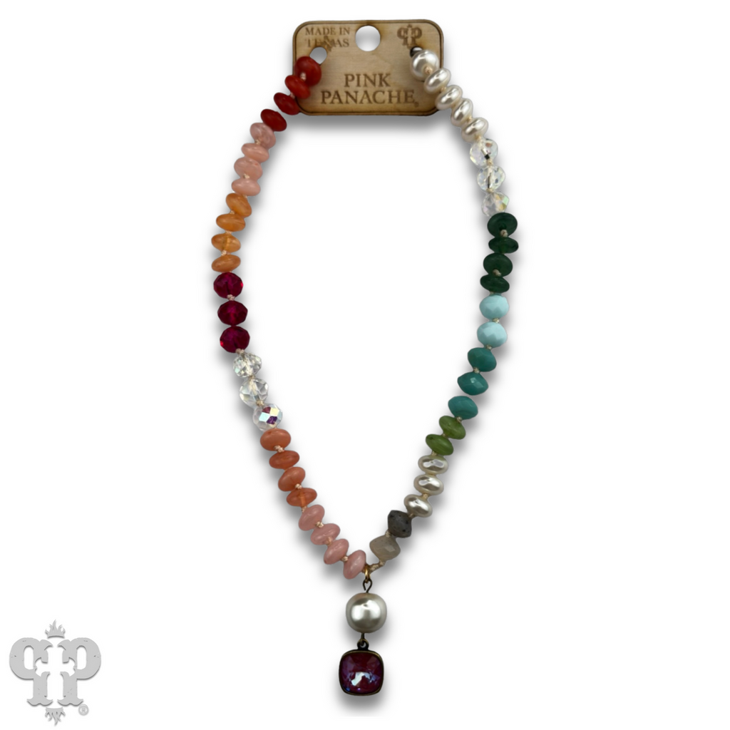 Stone and faceted bead necklace with crystals from Swarovski®- LC