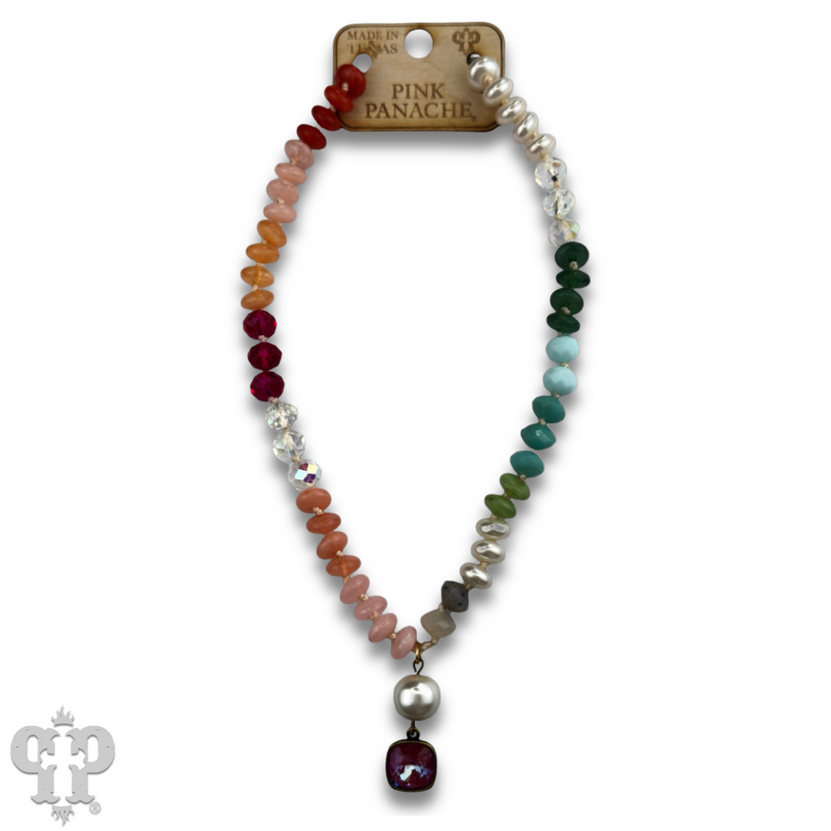 Stone and faceted bead necklace with crystals from Swarovski®- LC