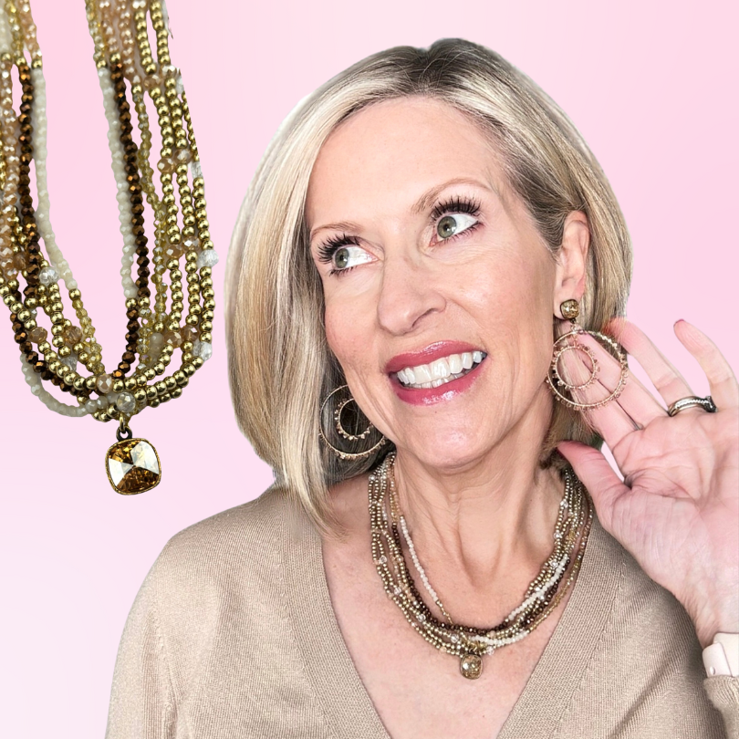 Gold tone and glass bead necklace with crystals from Swarovski®