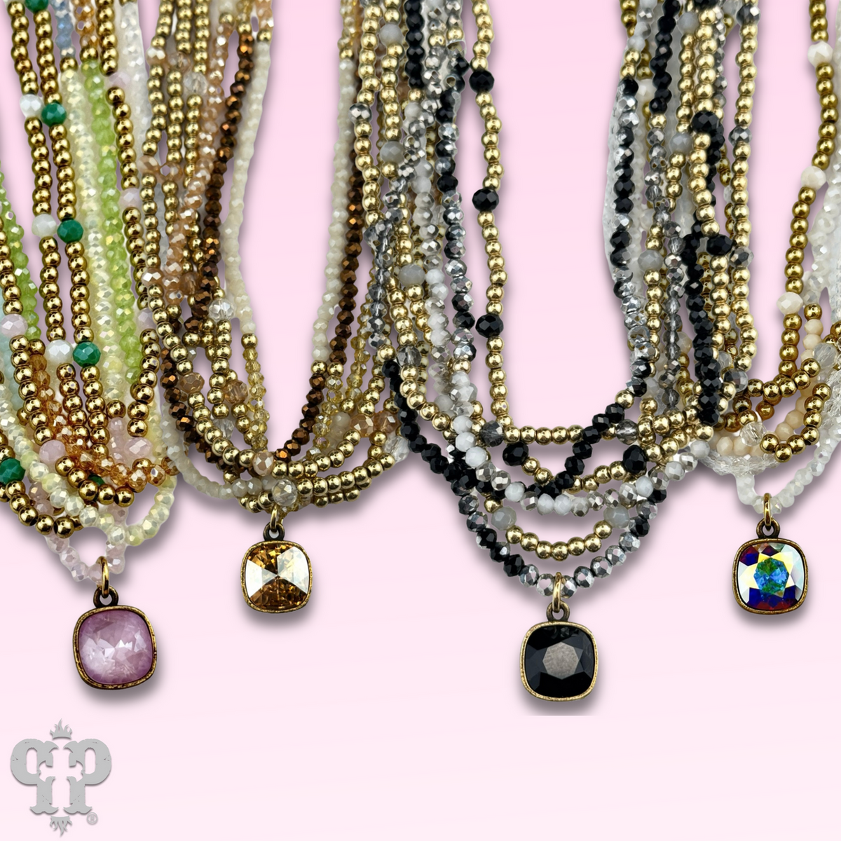 Gold tone and glass bead necklace with crystals from Swarovski®