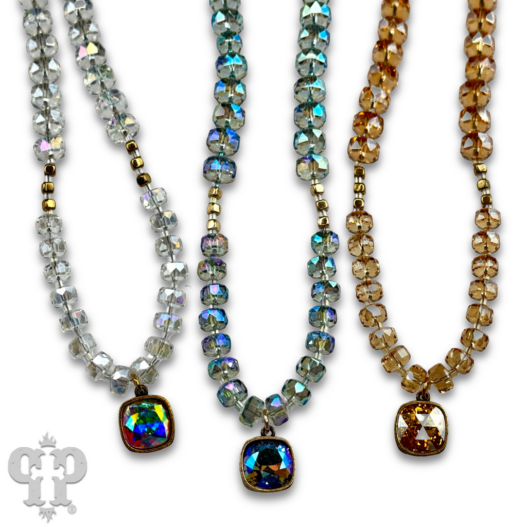 Faceted heishi bead necklace with a crystal from Swarovski® pendant