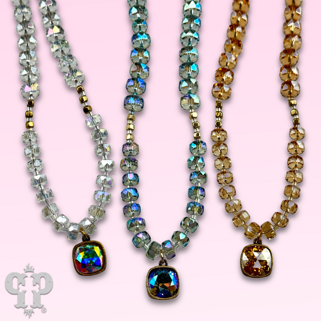 Faceted heishi bead necklace with a crystal from Swarovski® pendant
