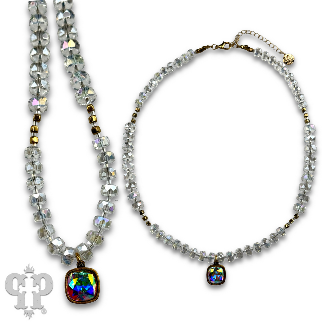 Faceted heishi bead necklace with a crystal from Swarovski® pendant