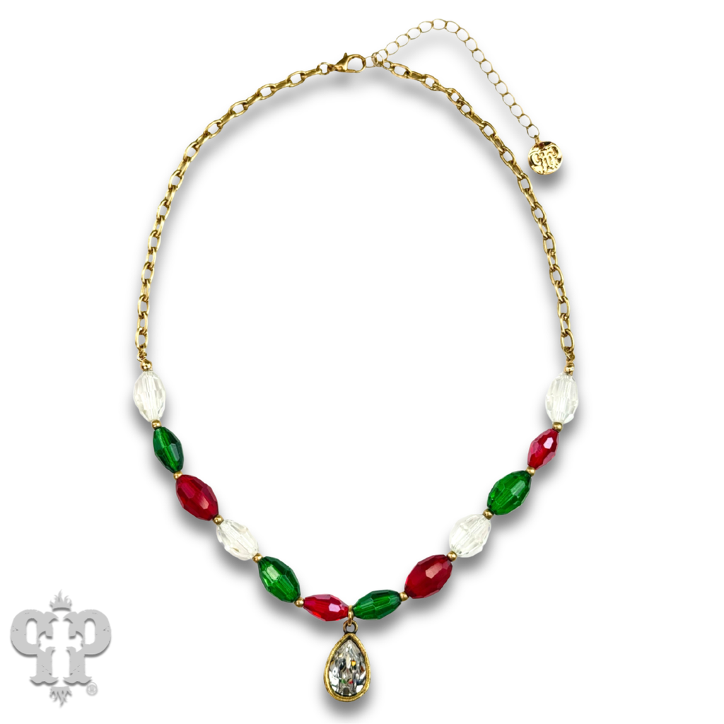 Faceted oval bead necklace with a crystal from Swarovski®- LC