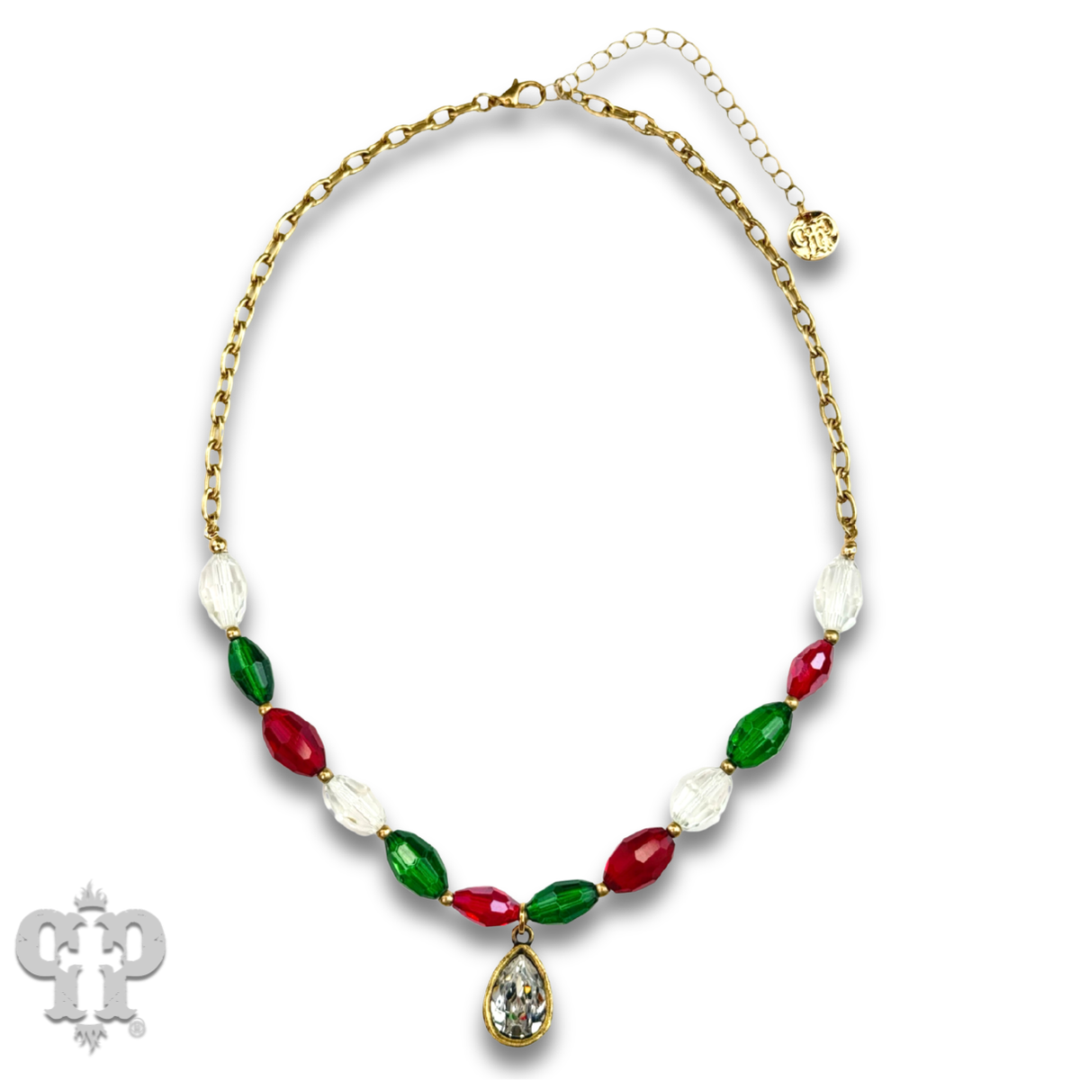 Faceted oval bead necklace with a crystal from Swarovski®- LC