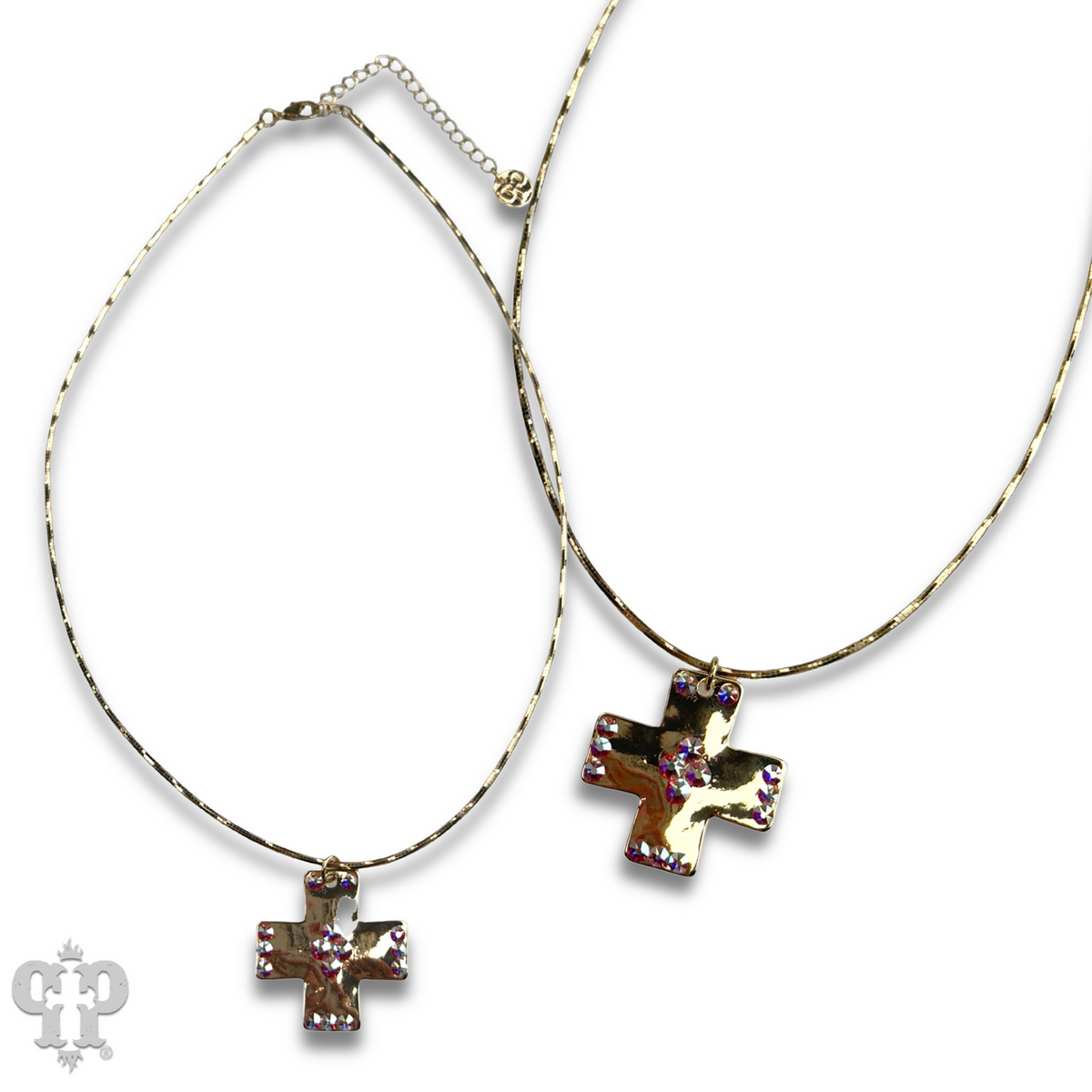 Shiny square cross necklace with crystals from Swarovski®