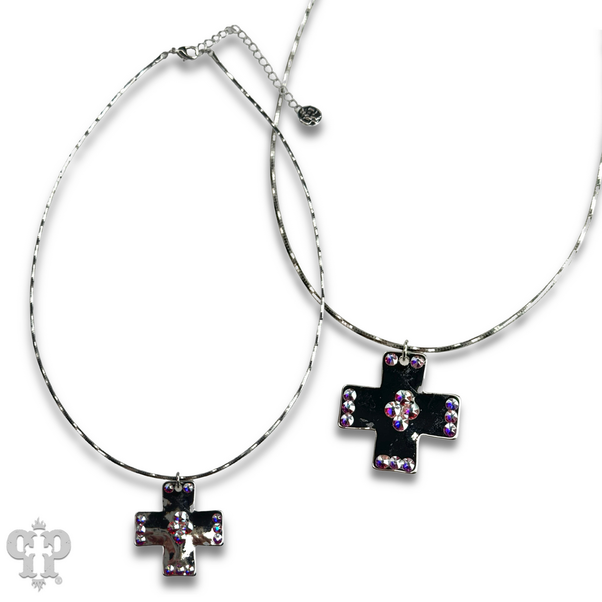 Shiny square cross necklace with crystals from Swarovski®