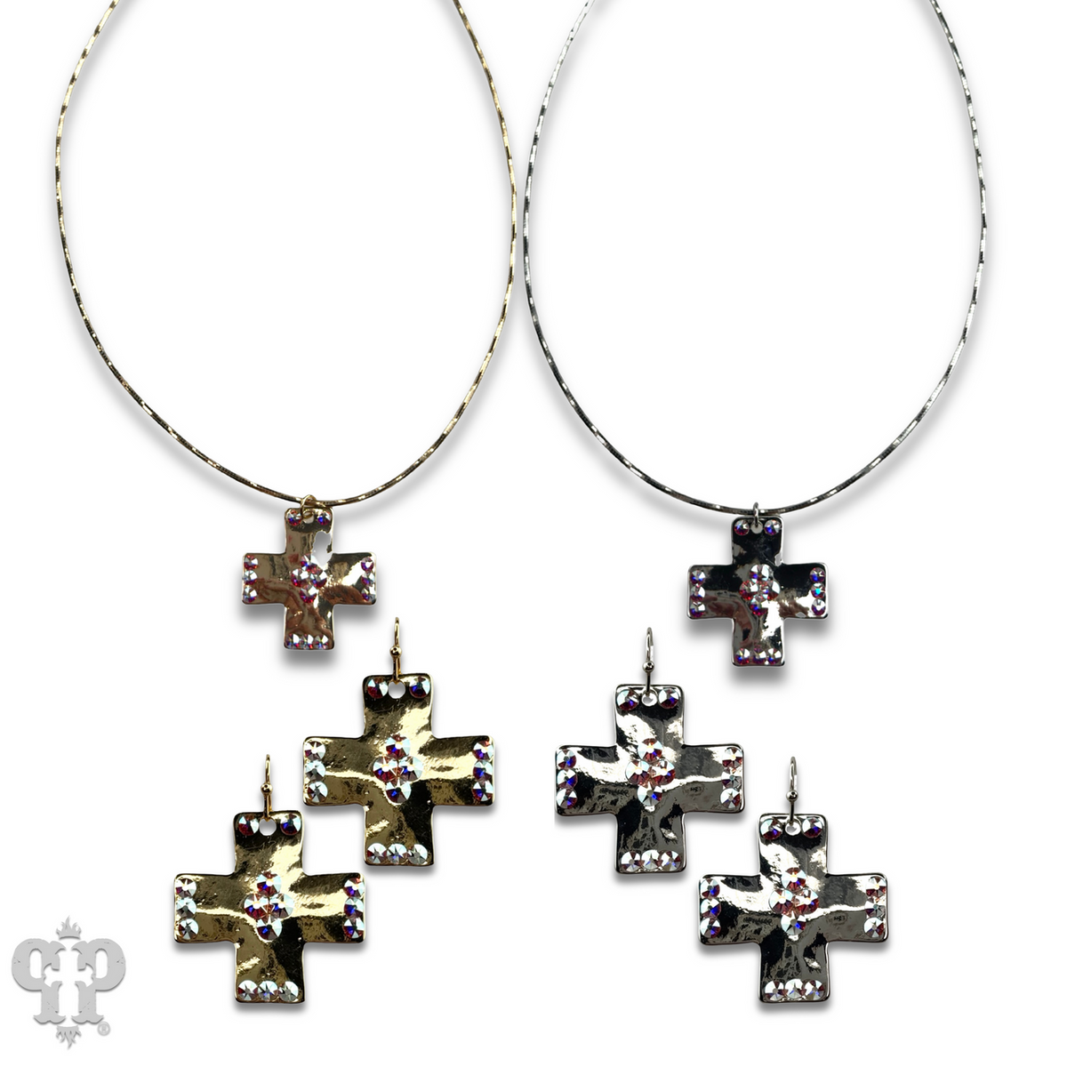 Shiny square cross necklace with crystals from Swarovski®