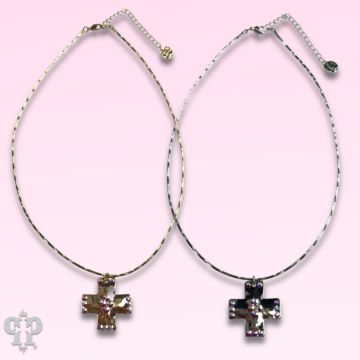 Shiny square cross necklace with crystals from Swarovski®