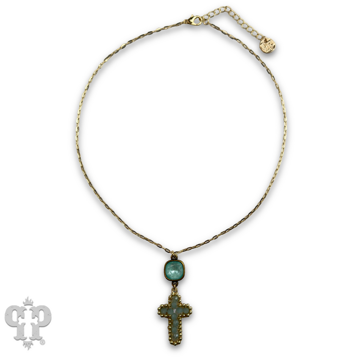 Wire wrapped bead cross necklace with crystal from Swarovski®