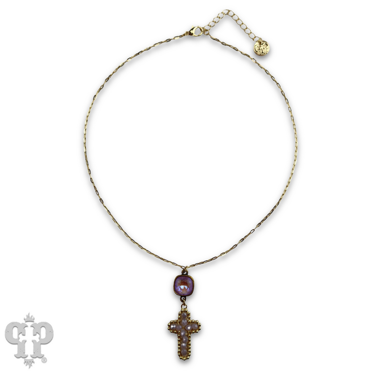 Wire wrapped bead cross necklace with crystal from Swarovski®