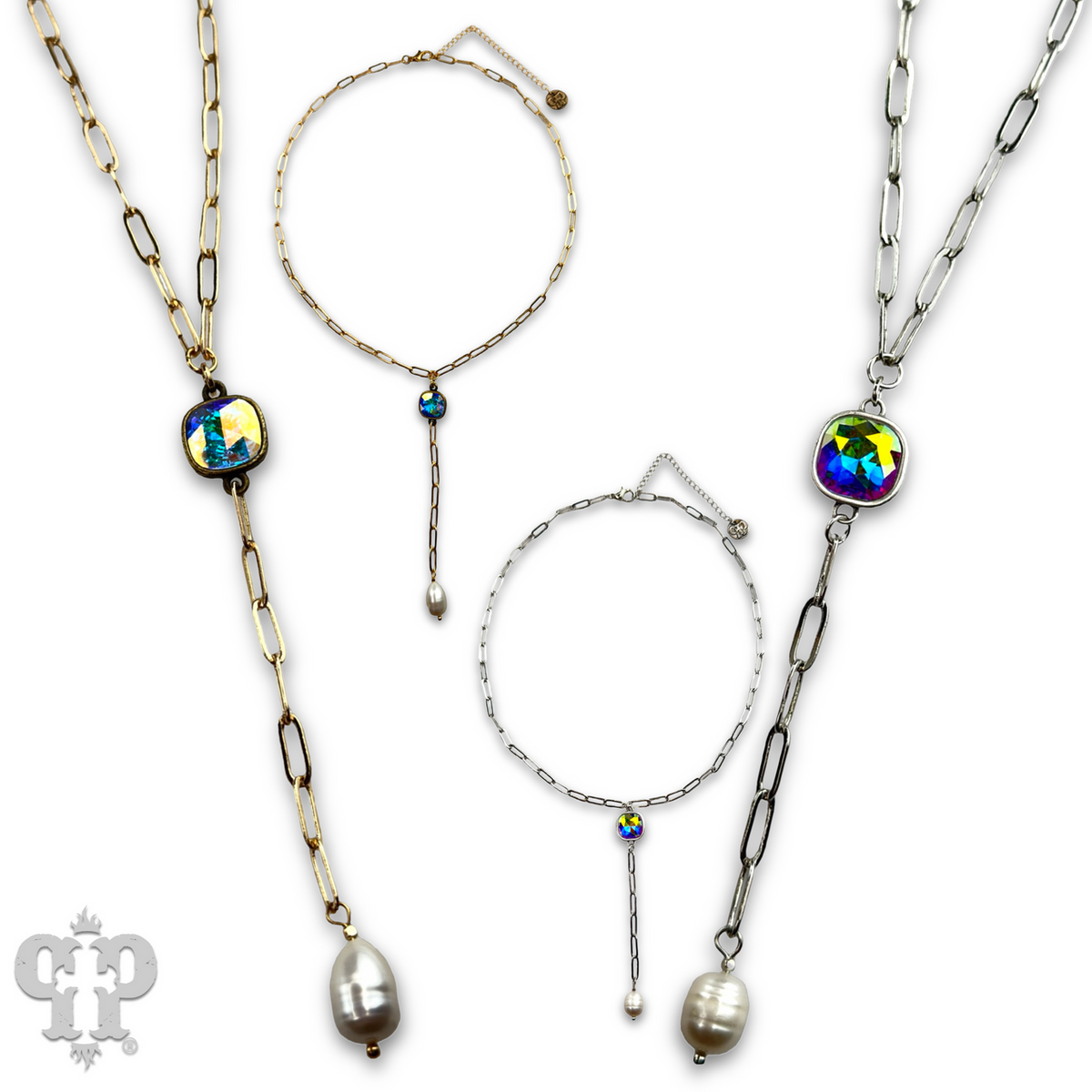 Pearl drop chain necklace with crystal from Swarovski®