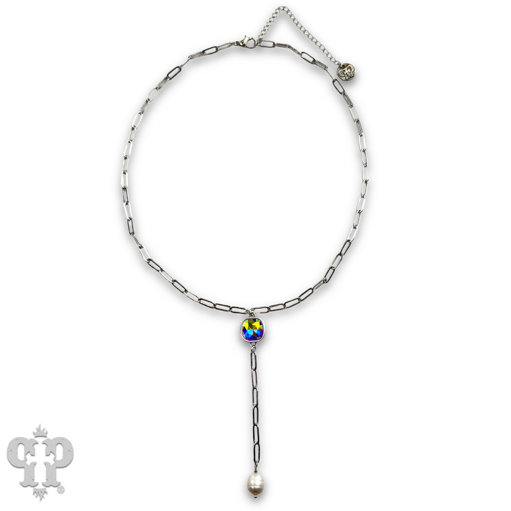 Pearl drop chain necklace with crystal from Swarovski®