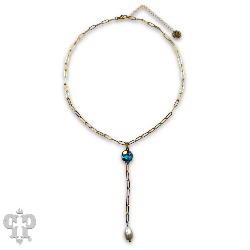 Pearl drop chain necklace with crystal from Swarovski®