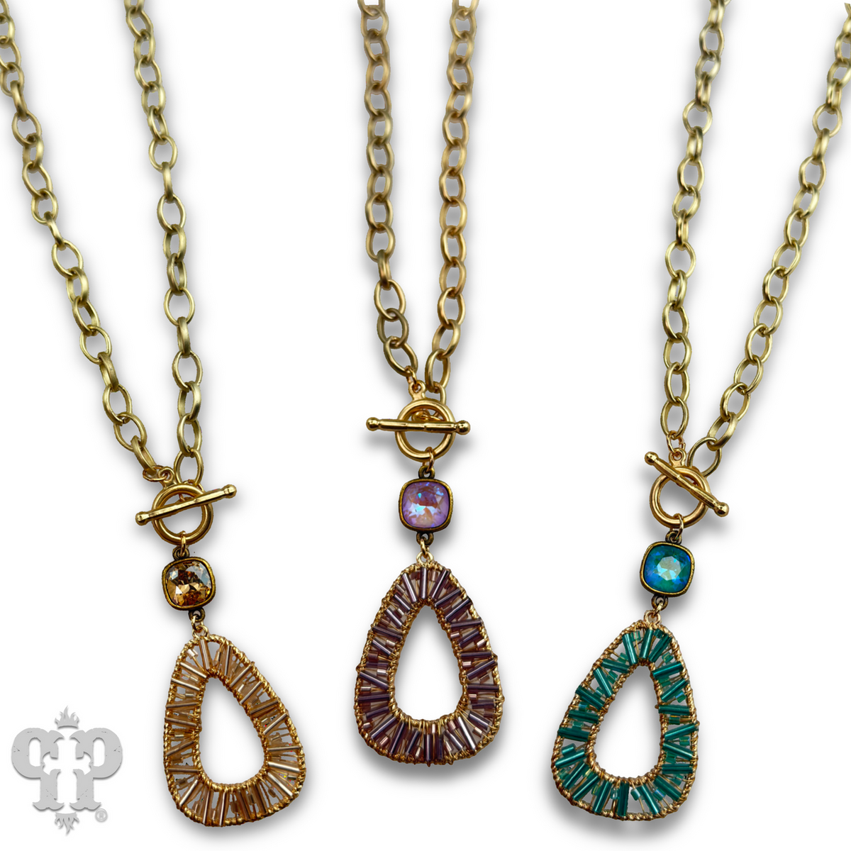 Tube bead wrapped pendant necklace with crystal from Swarovski®