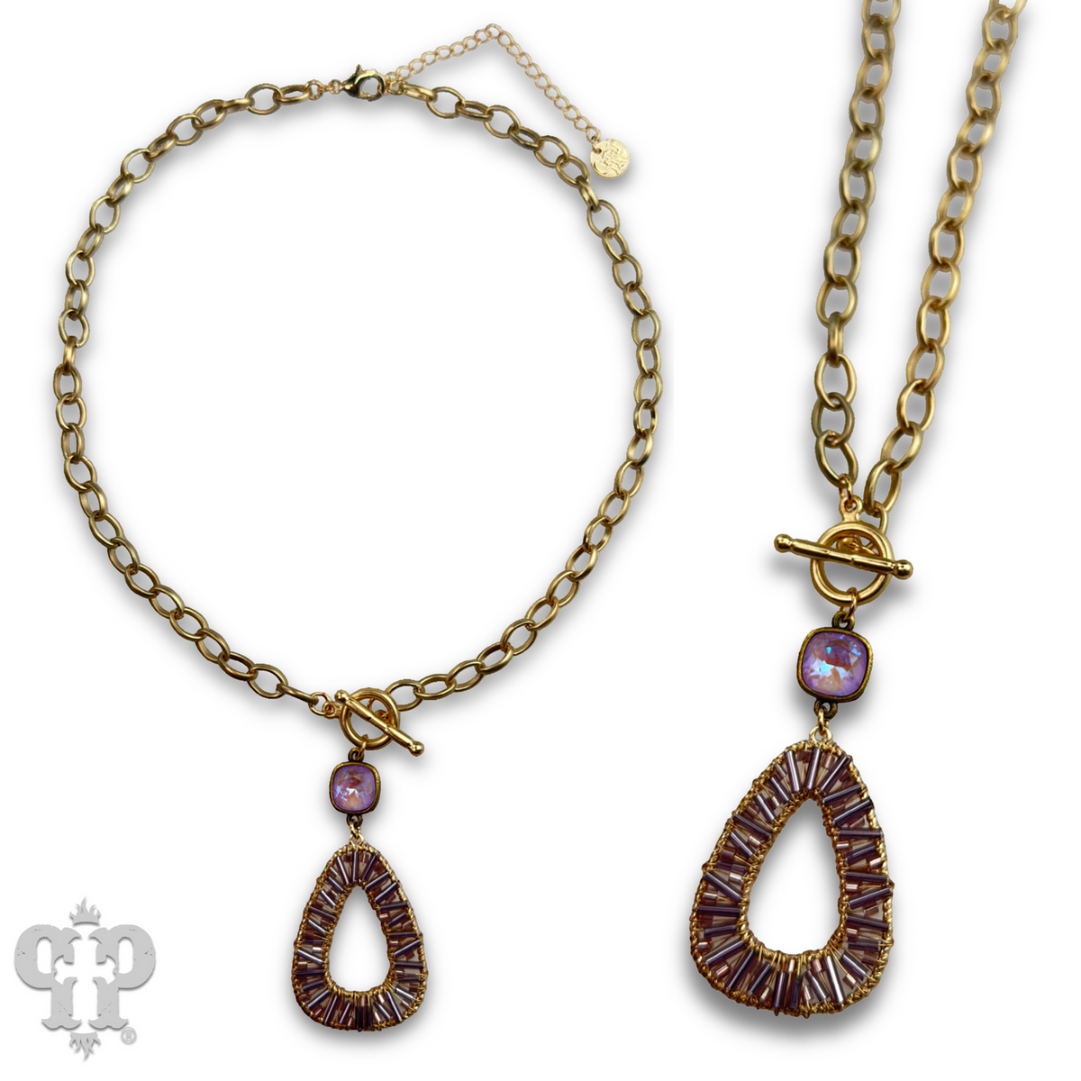 Tube bead wrapped pendant necklace with crystal from Swarovski®