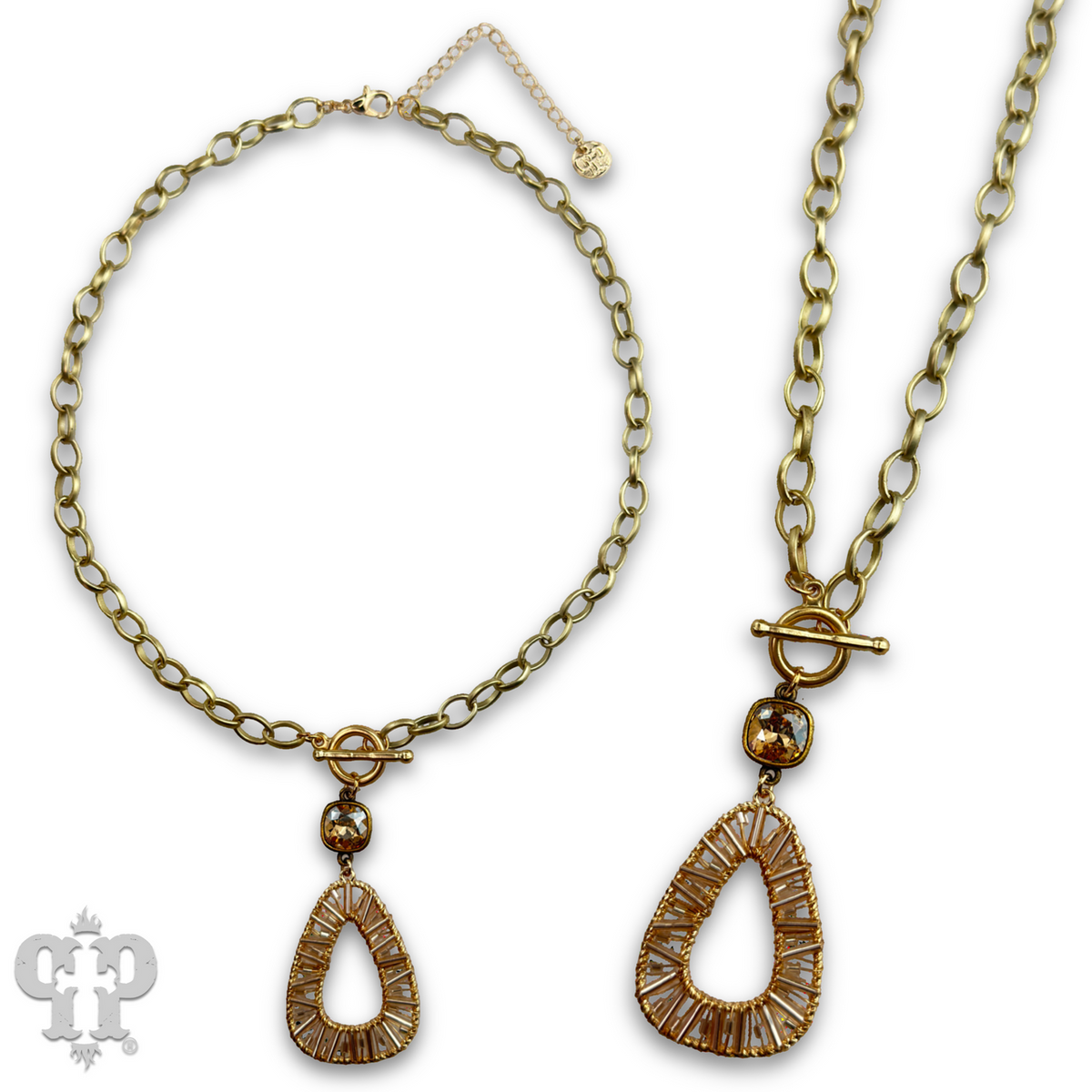 Tube bead wrapped pendant necklace with crystal from Swarovski®