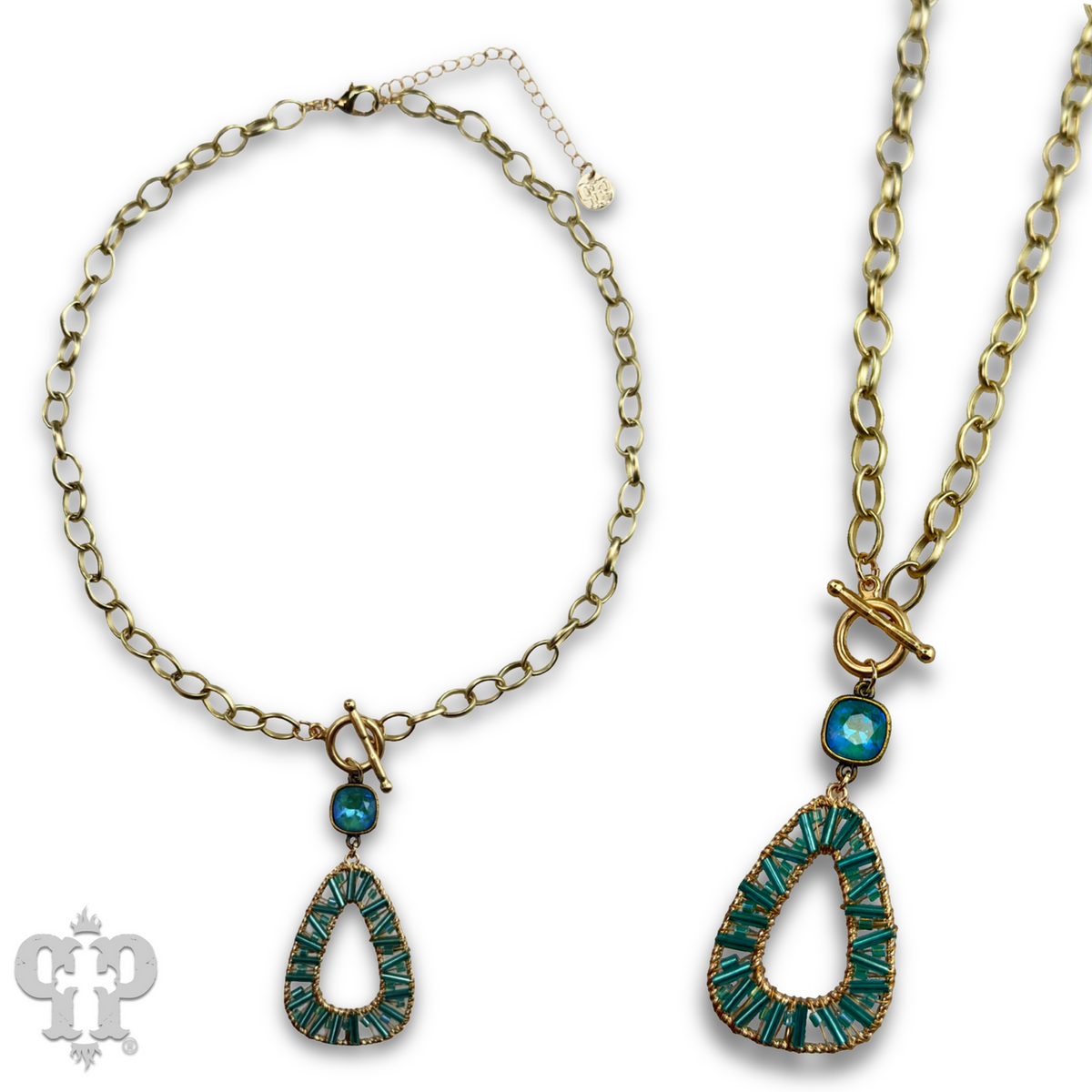 Tube bead wrapped pendant necklace with crystal from Swarovski®