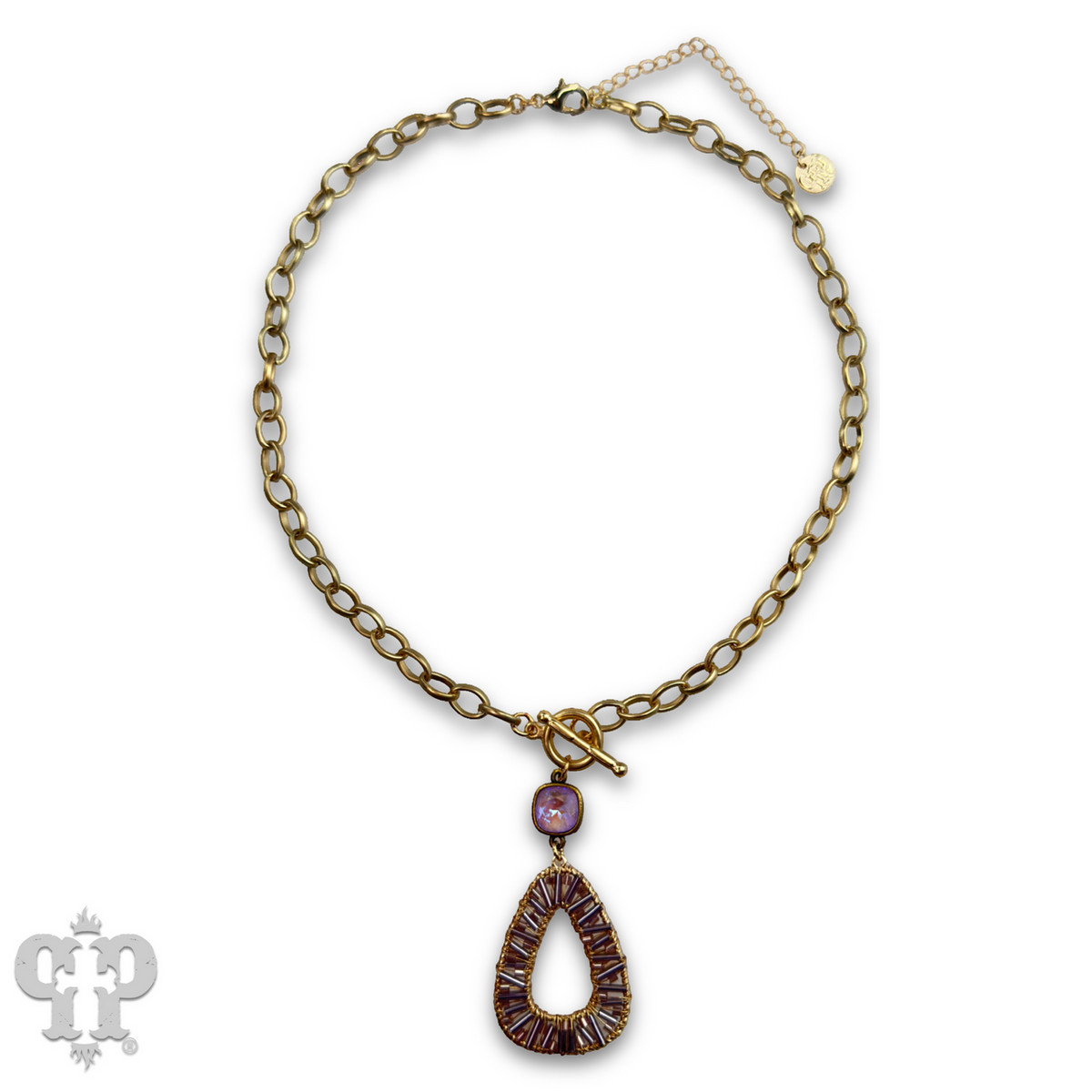 Tube bead wrapped pendant necklace with crystal from Swarovski®