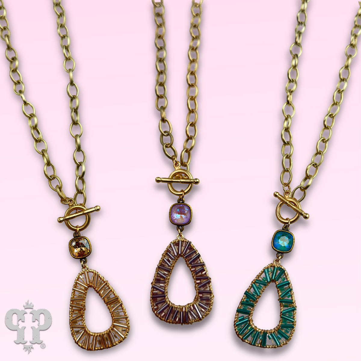 Tube bead wrapped pendant necklace with crystal from Swarovski®
