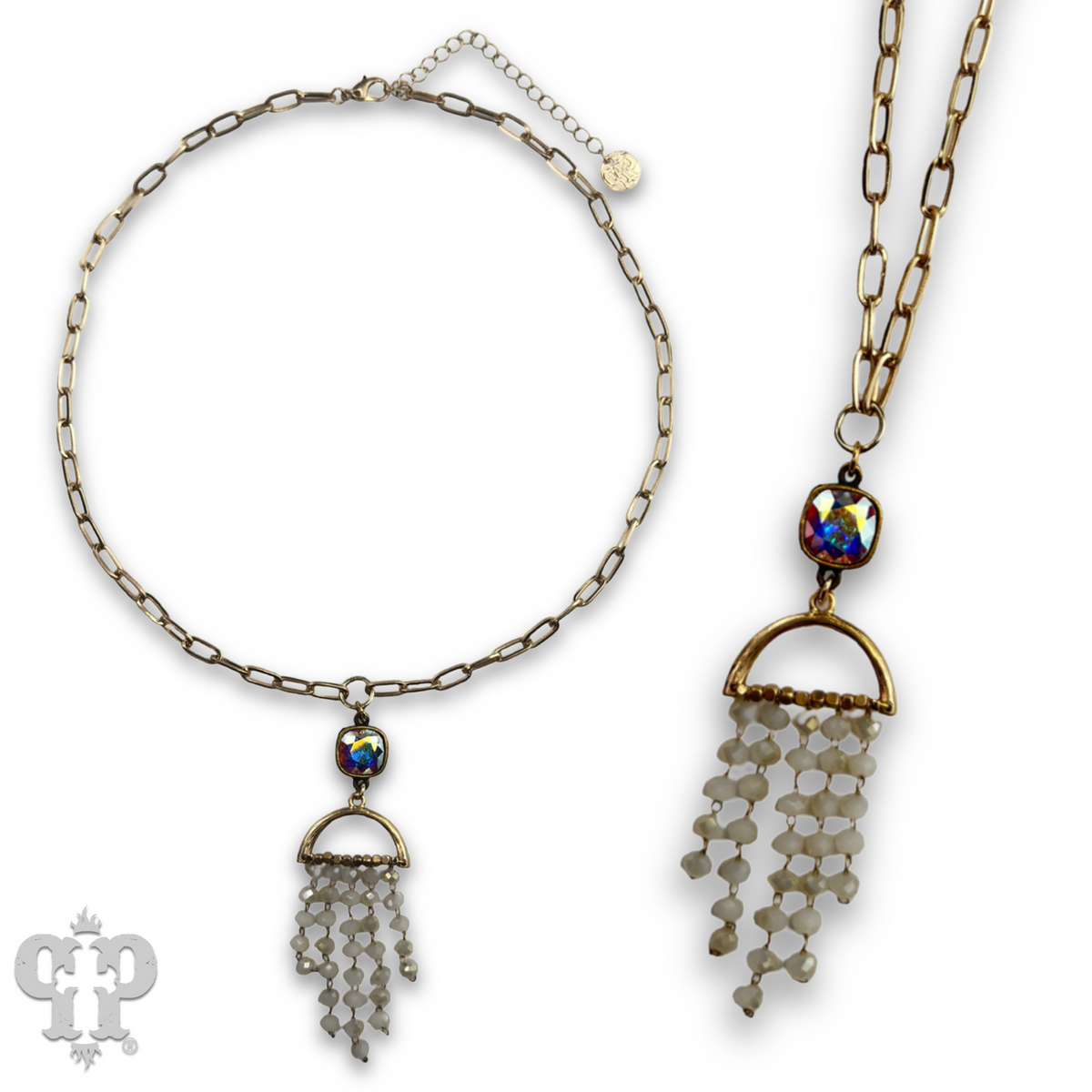 Waterfall beaded pendant necklace with crystal from Swarovski®
