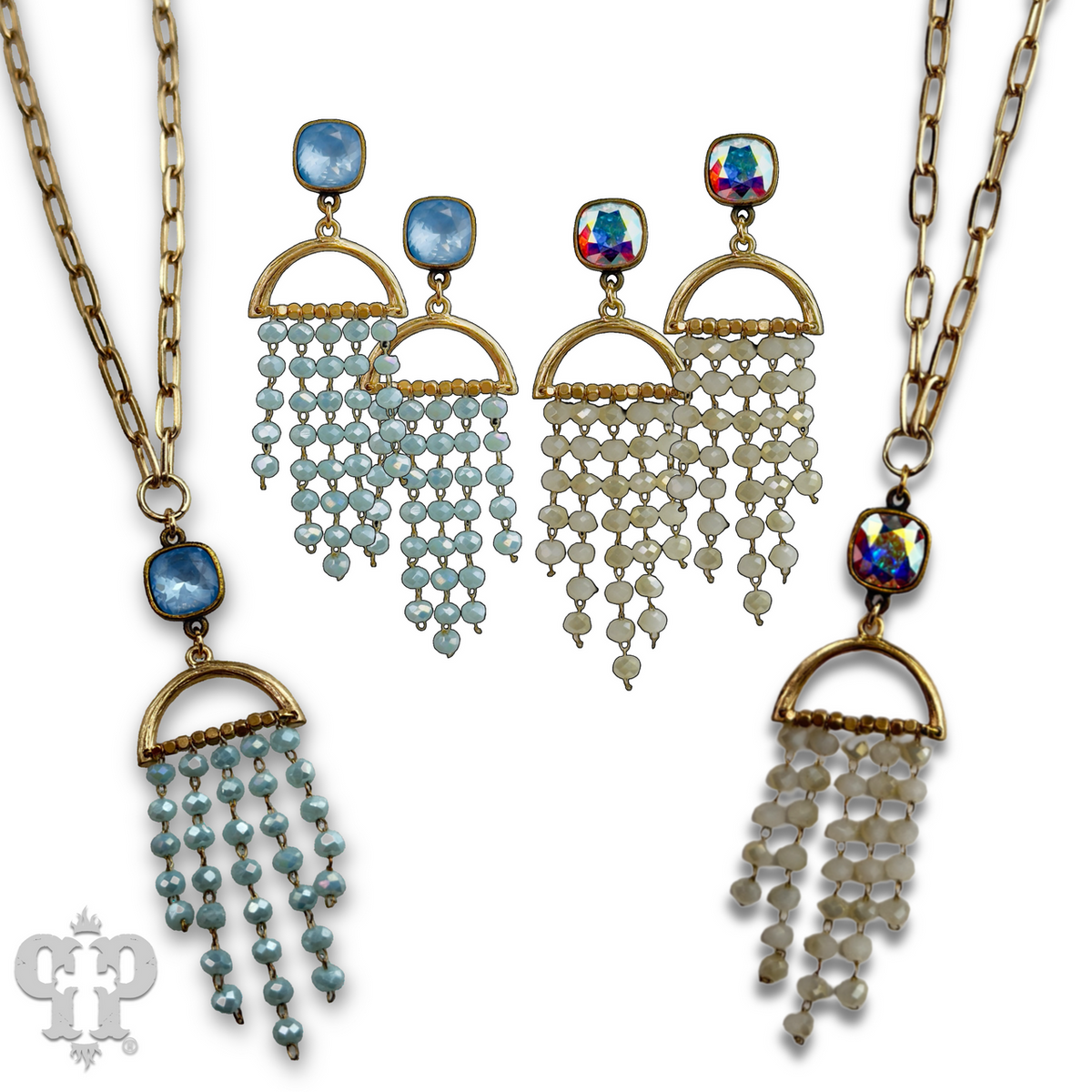 Waterfall beaded pendant necklace with crystal from Swarovski®