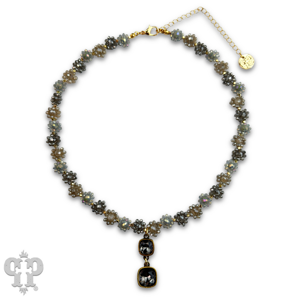 Bead woven flower necklace with crystal from Swarovski®