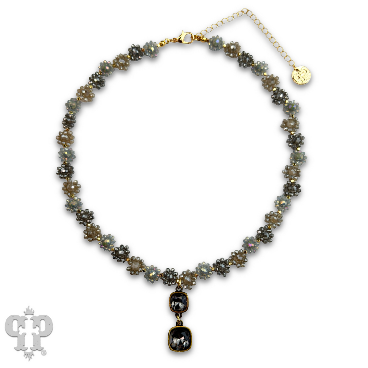 Bead woven flower necklace with crystal from Swarovski®