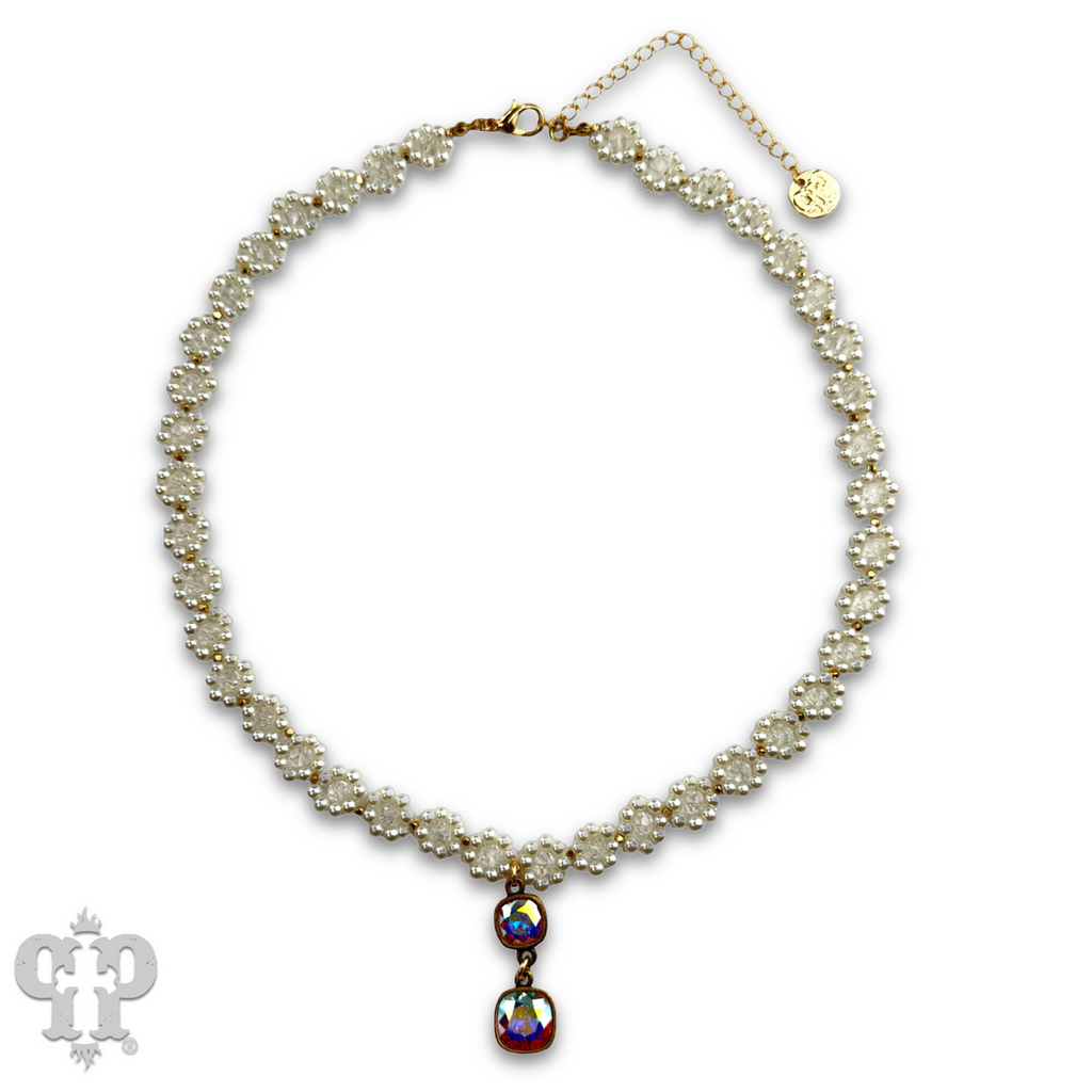 Bead woven flower necklace with crystal from Swarovski®