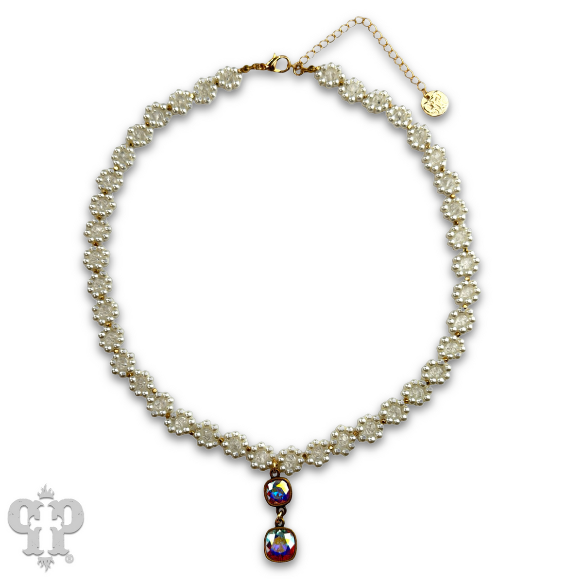 Bead woven flower necklace with crystal from Swarovski®