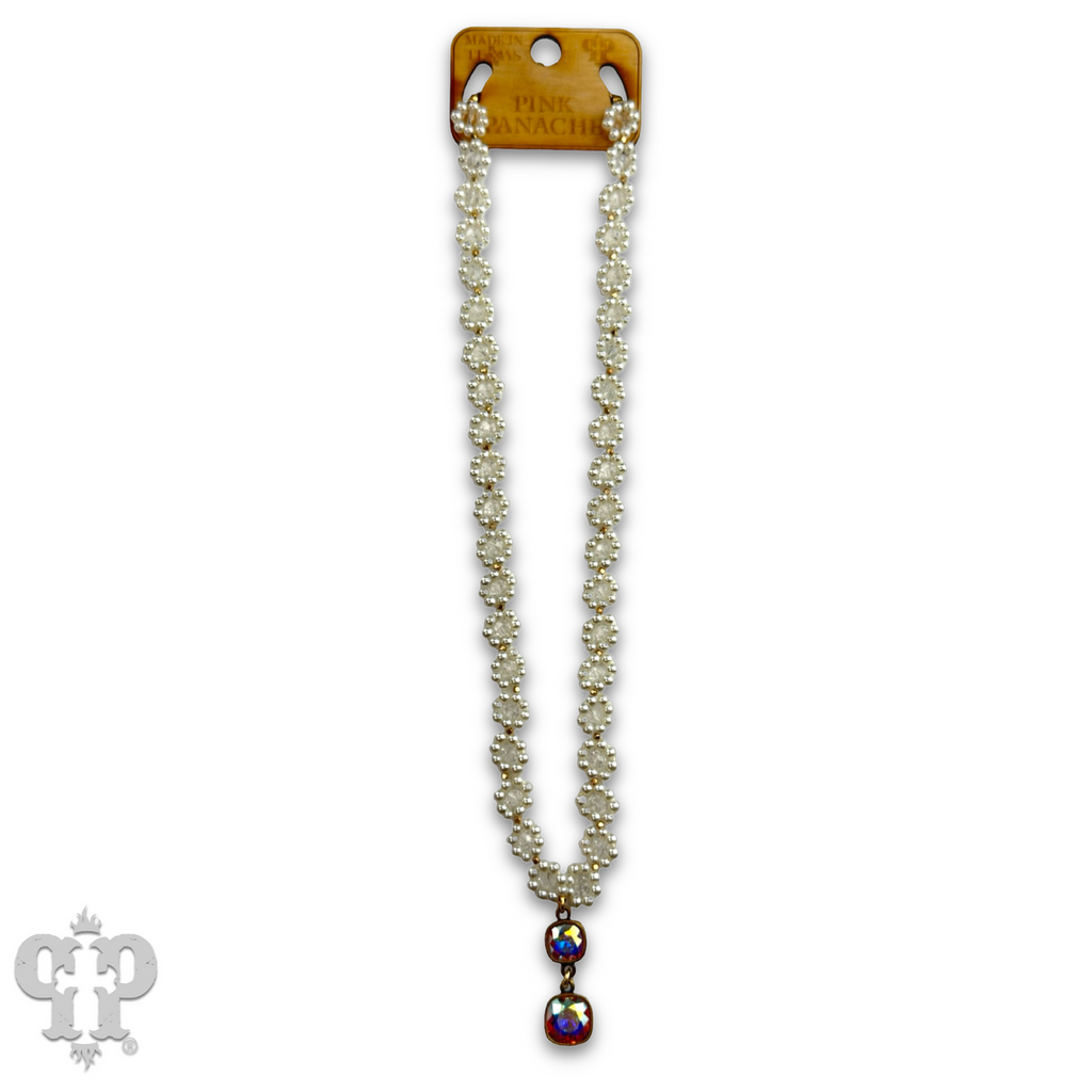 Bead woven flower necklace with crystal from Swarovski®