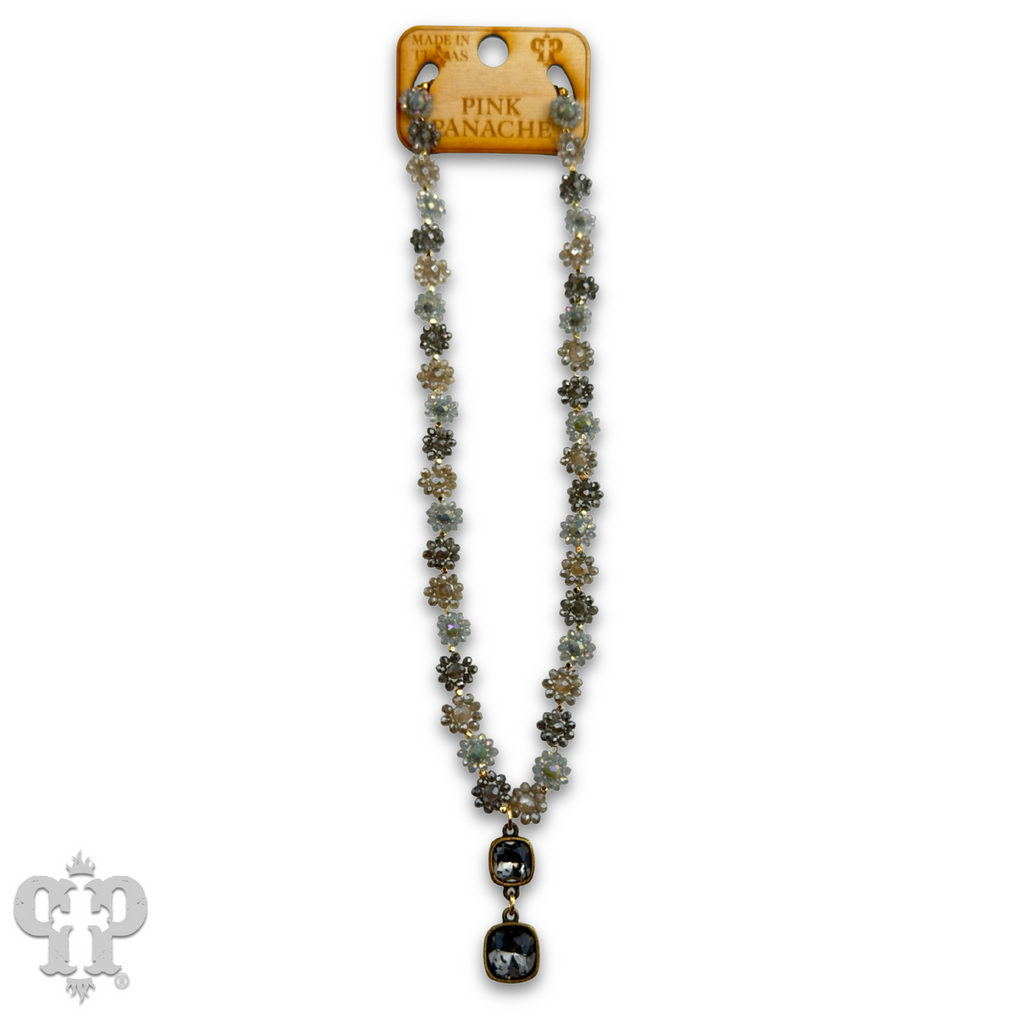 Bead woven flower necklace with crystal from Swarovski®