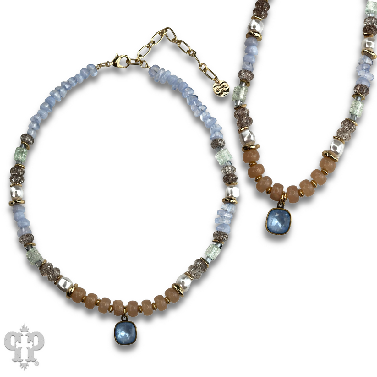 Mixed variety bead necklace with a crystal from Swarovski®