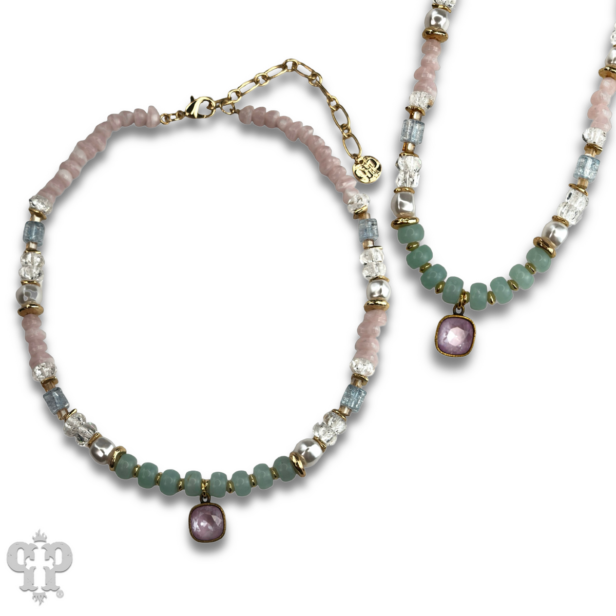 Mixed variety bead necklace with a crystal from Swarovski®