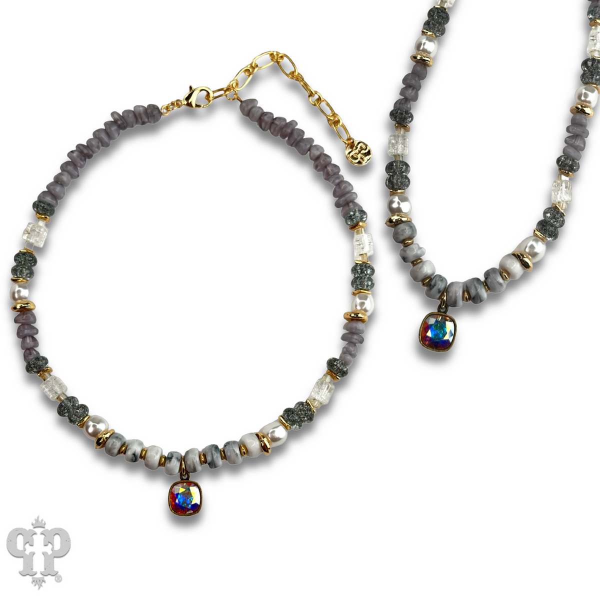 Mixed variety bead necklace with a crystal from Swarovski®