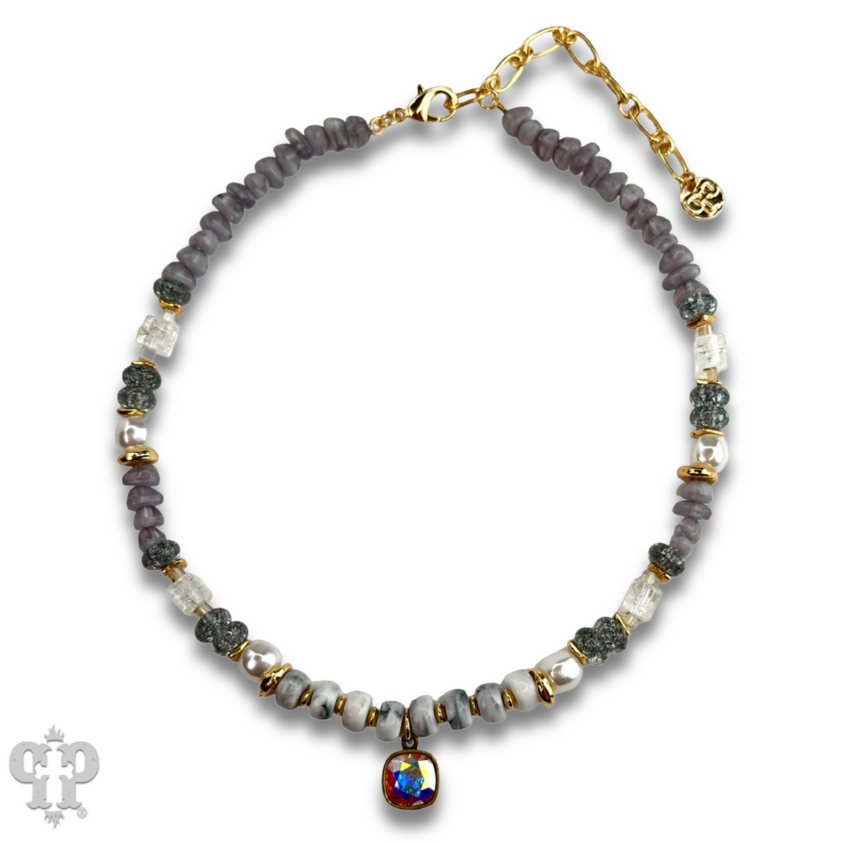 Mixed variety bead necklace with a crystal from Swarovski®