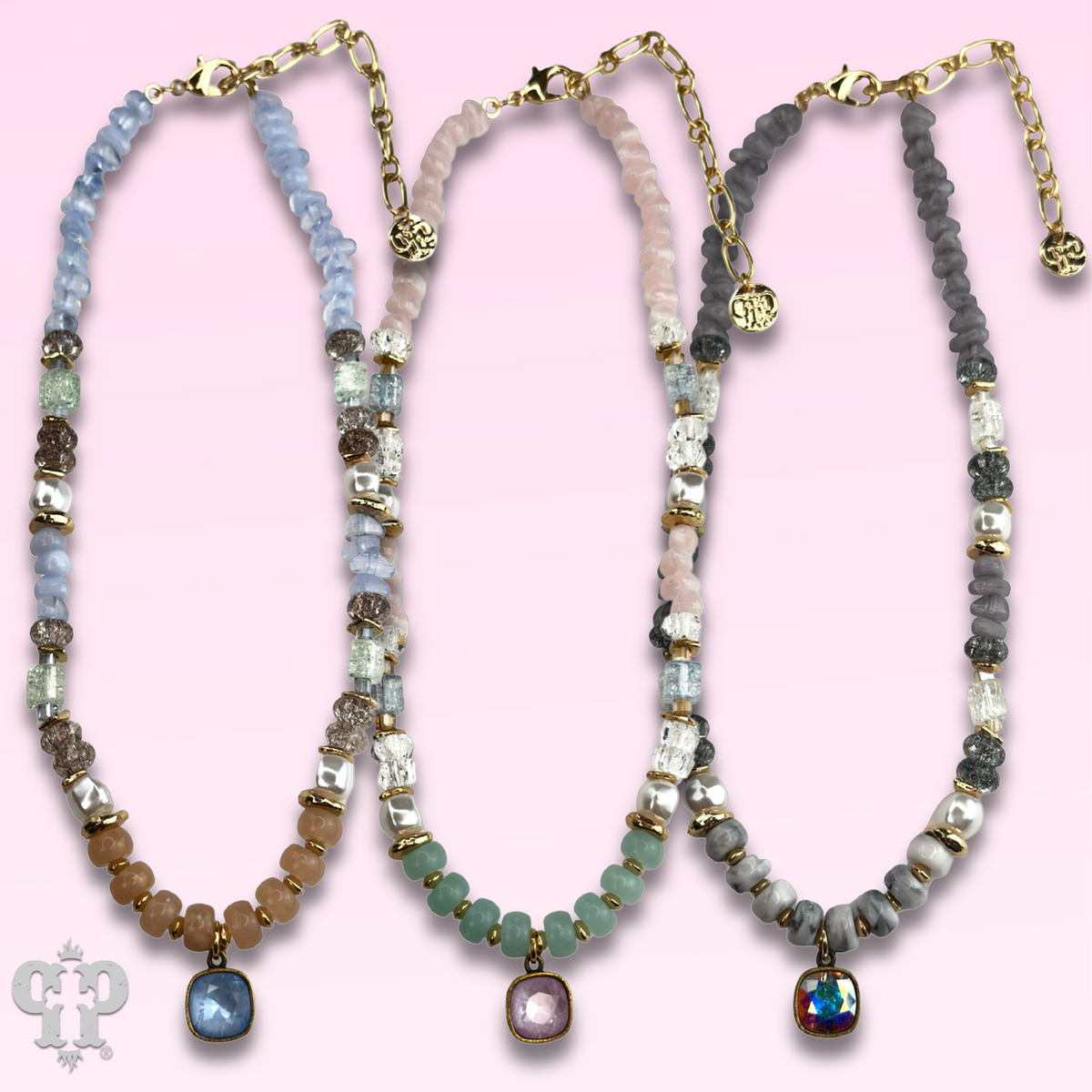 Mixed variety bead necklace with a crystal from Swarovski®