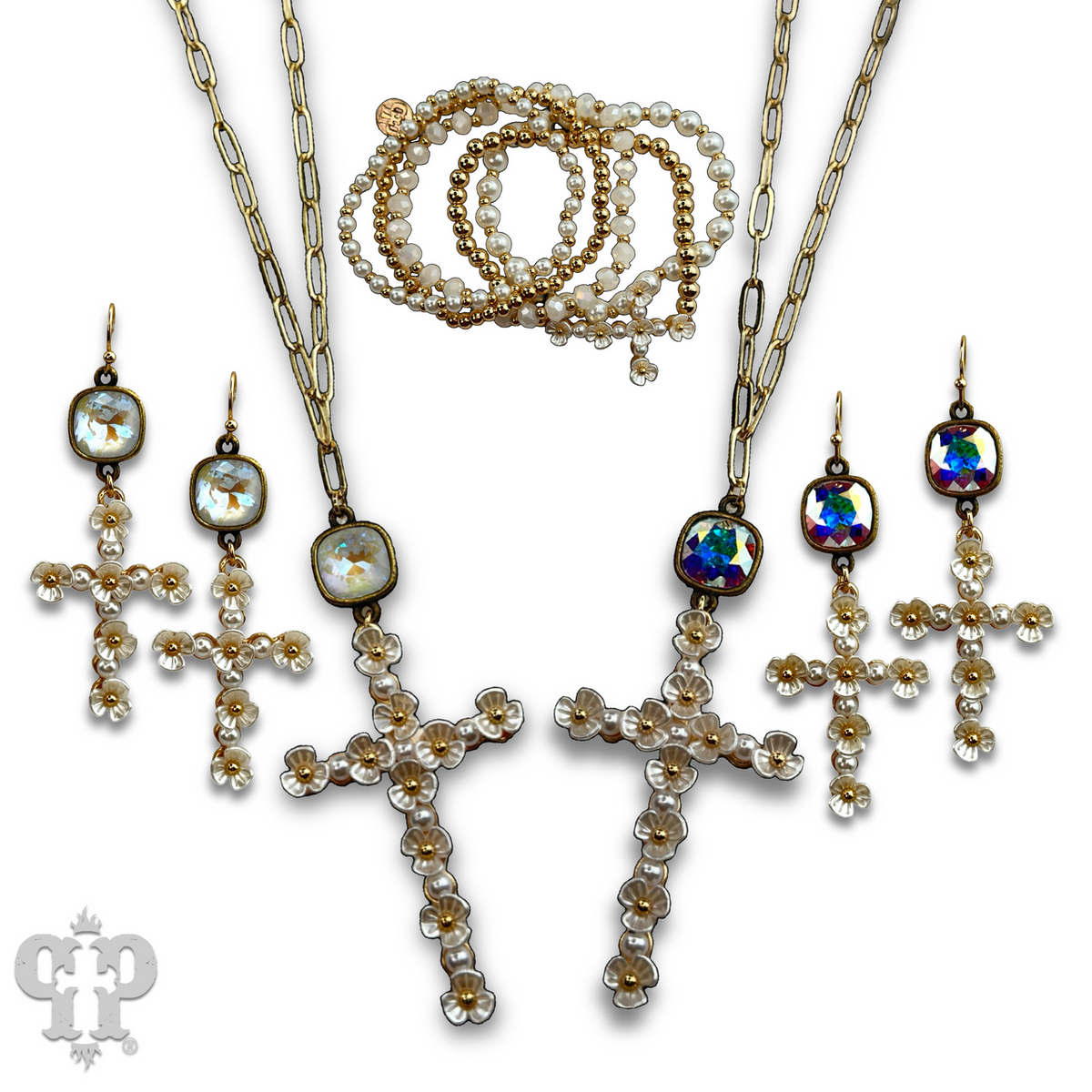 Flower cross charm bracelet