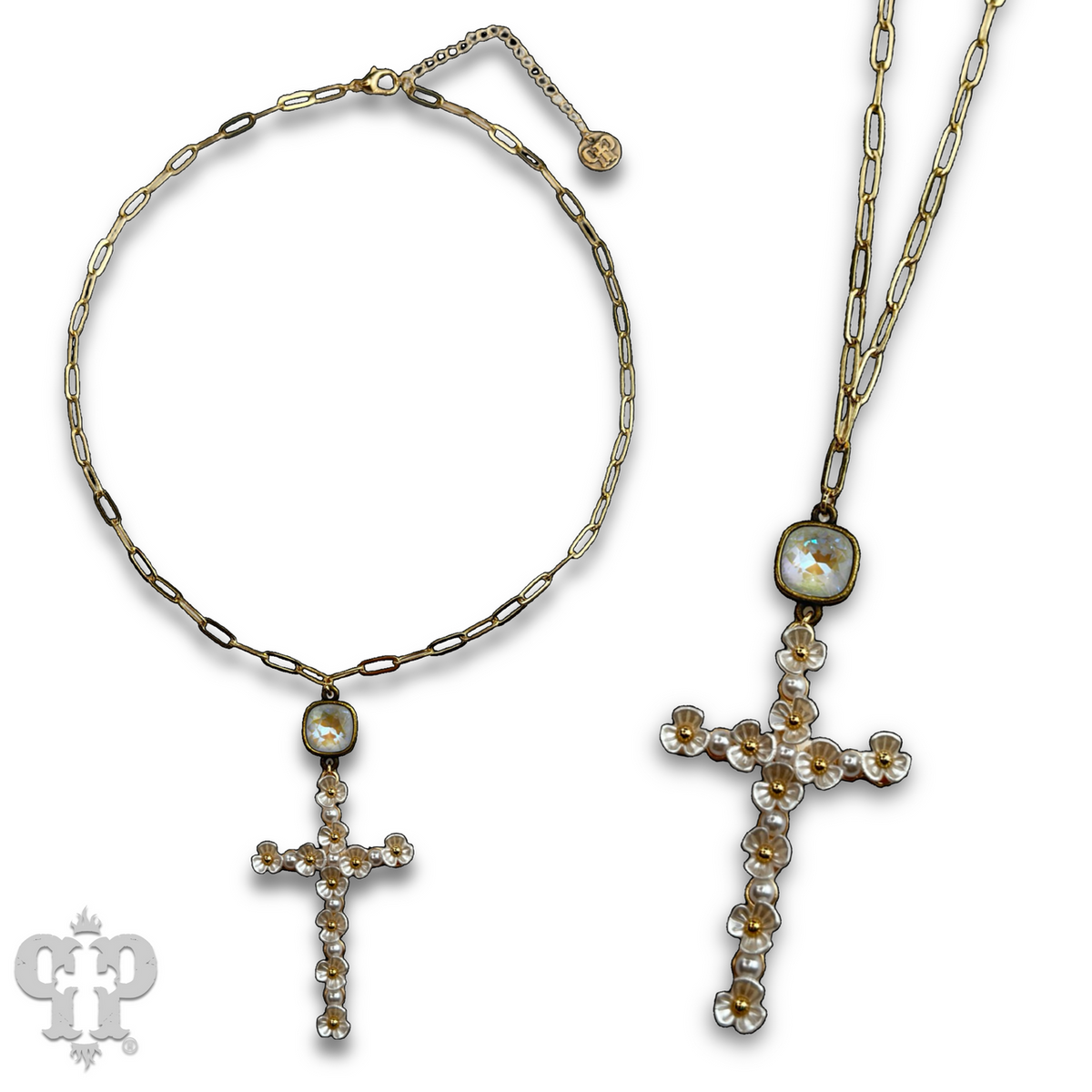 Flower cross necklace with crystal from Swarovski®