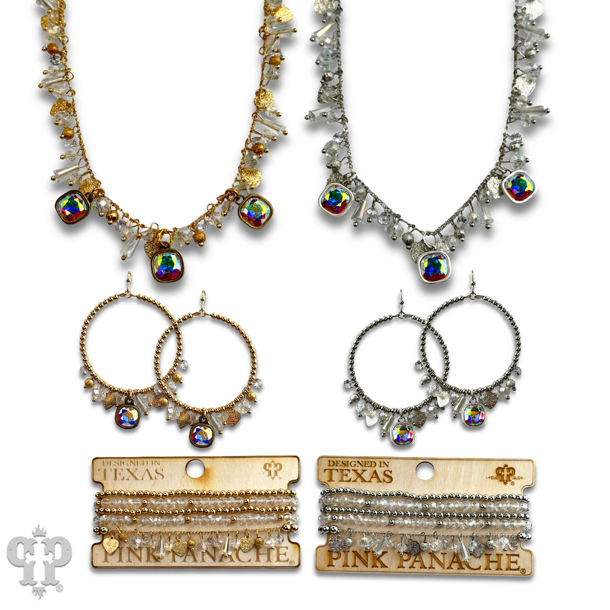 Heart and variety bead charm earring with crystals from Swarovski®