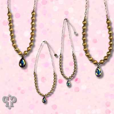 Foil texture bead and chain necklace with crystals from Swarovski®