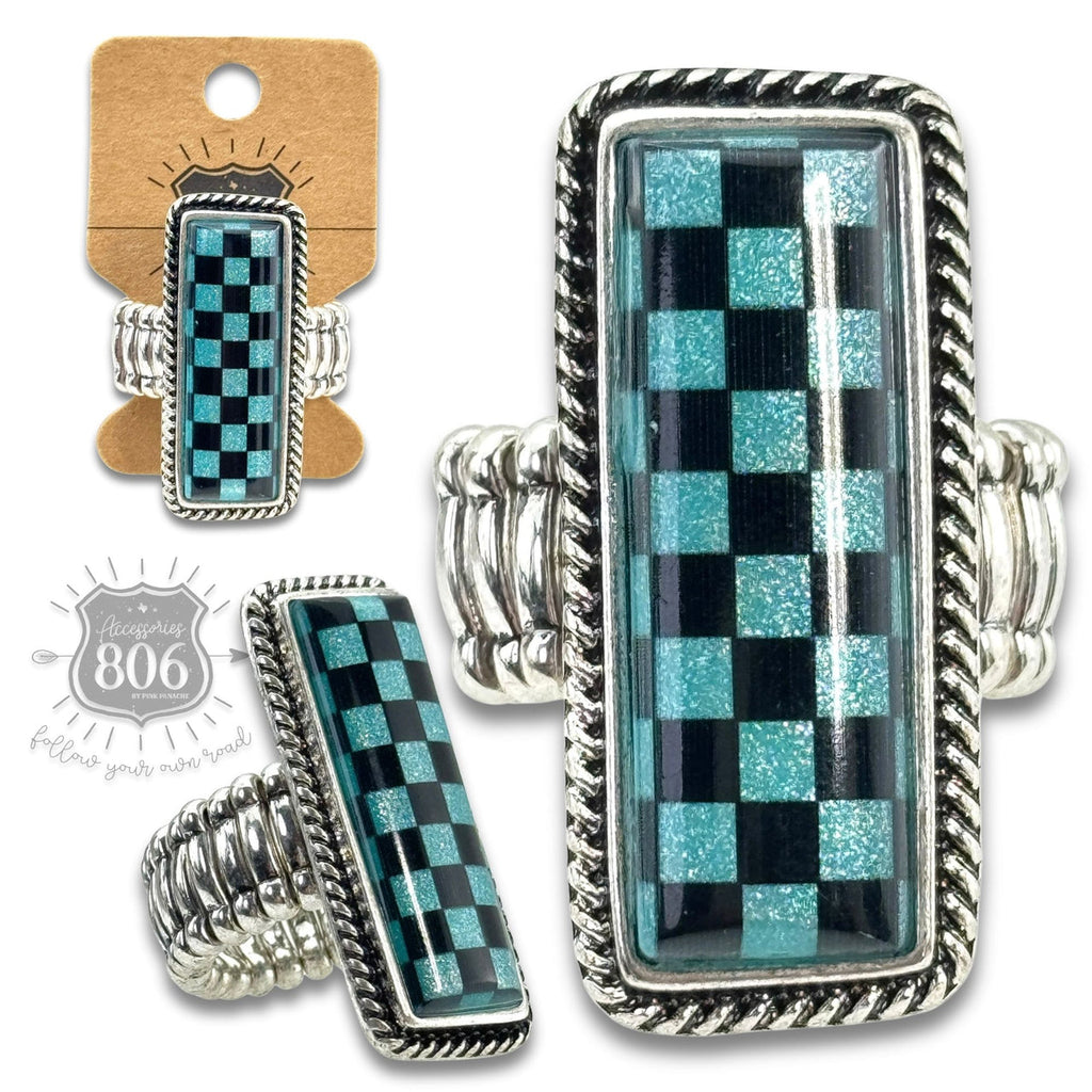 Checkerboard print stretch ring