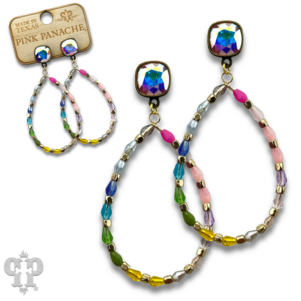 Multi-color bead teardrop earring, European crystal - LC