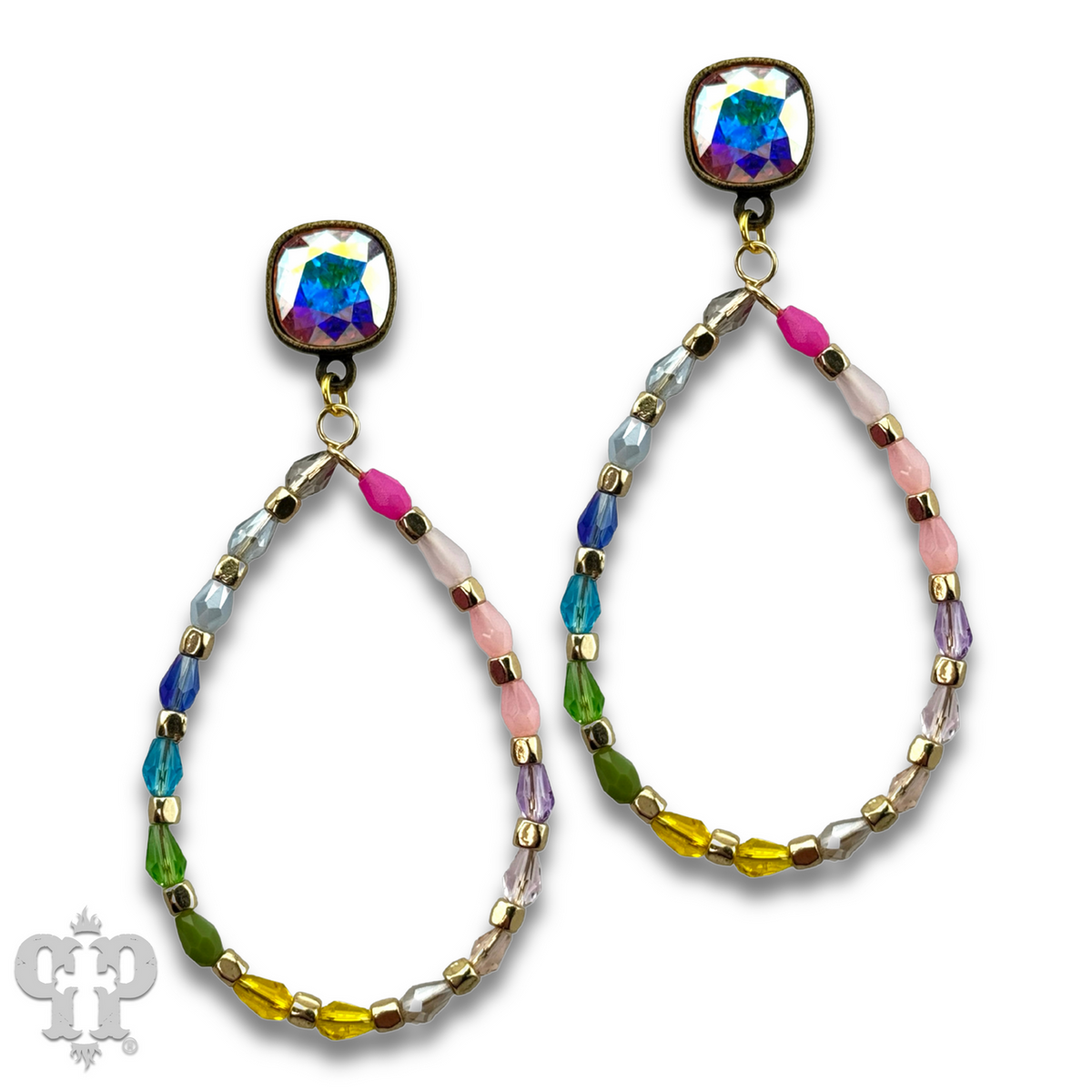 Multi-color bead teardrop earring, European crystal - LC