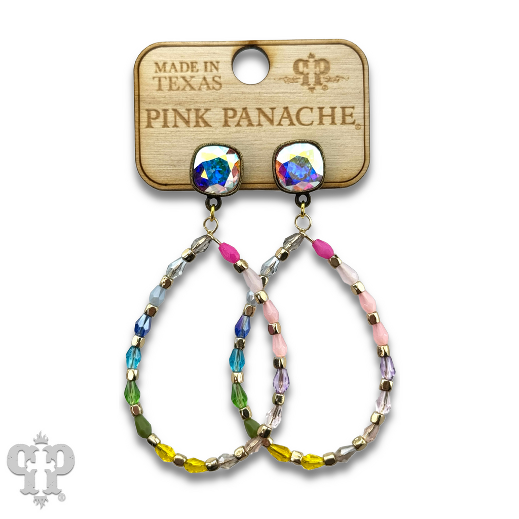 Multi-color bead teardrop earring, European crystal - LC