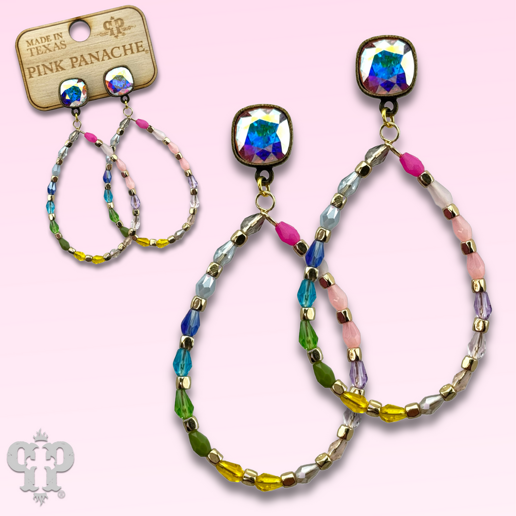 Multi-color bead teardrop earring, European crystal - LC